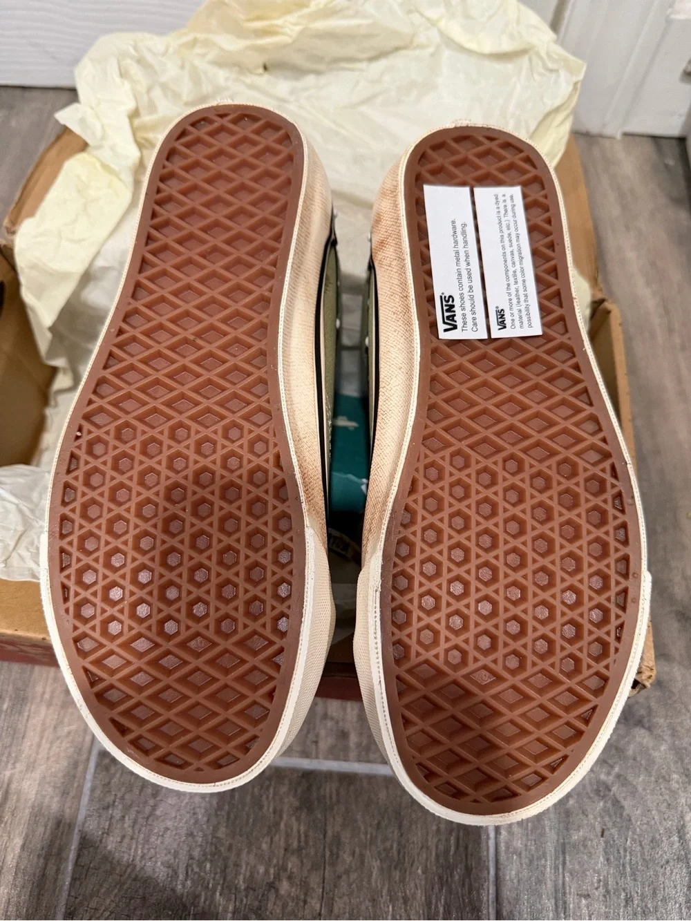 Vans OTW x Satoshi Nakamoto Olive and Black Pearl-Trim Slip-On Sneakers - Picture 4 of 9